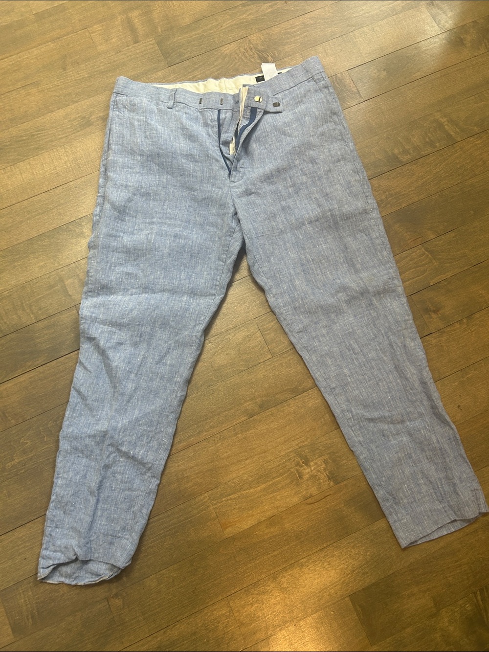 Men’s Light Blue Linen Blend Casual Trousers